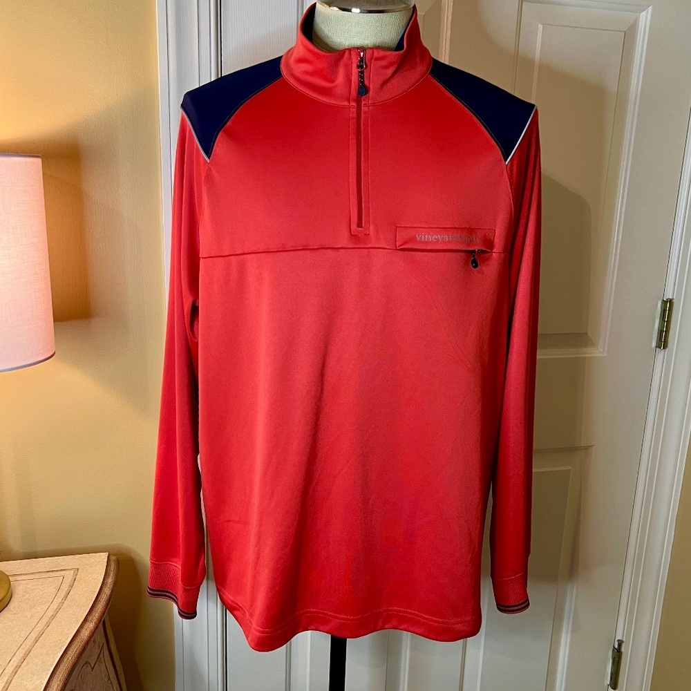 EUC Men's Vineyard‎ Vines Performance Style 1/4 Zip Pullover Red Navy Size LARGE